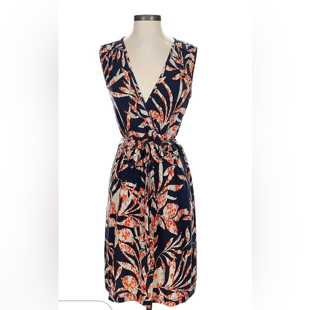 Banana Republic Factory - Navy, Orange & Khaki Floral Sleeveless Faux Wrap Dress